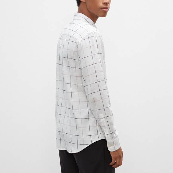 Long Sleeve Textured Windowpane Shirt - New With Tags - NEVER WORN - White Base - Picture 2 of 5